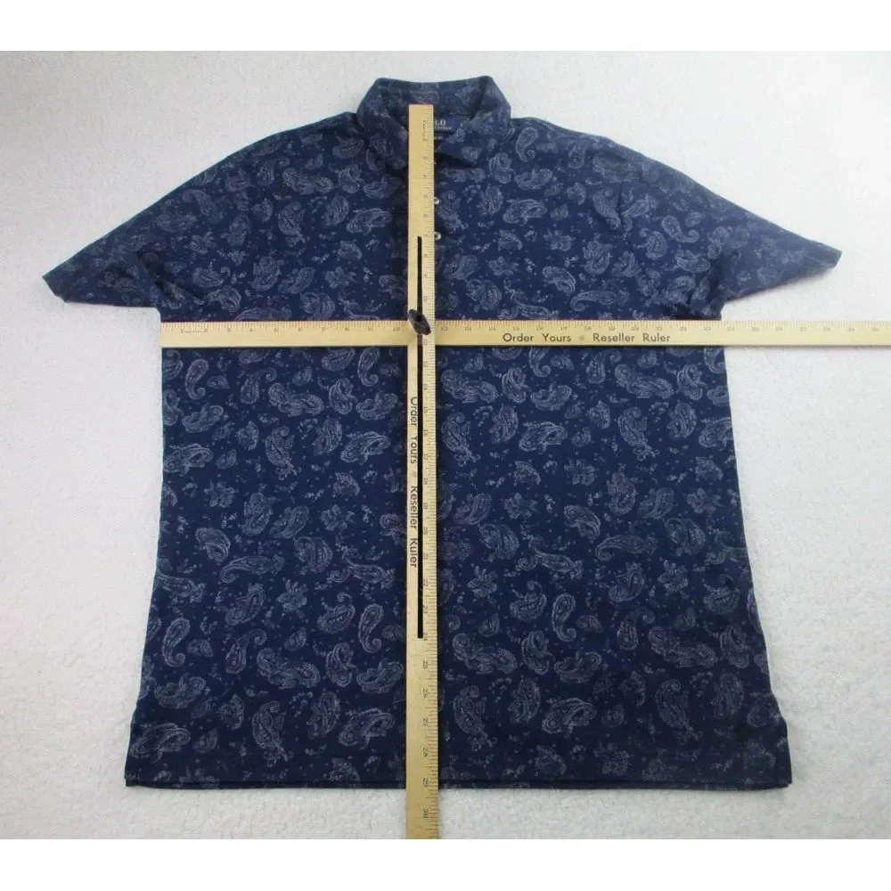 Ralph Lauren Polo Shirt Mens L Classic Fit Blue‎ Paisley AOP Short Sleeve Golf